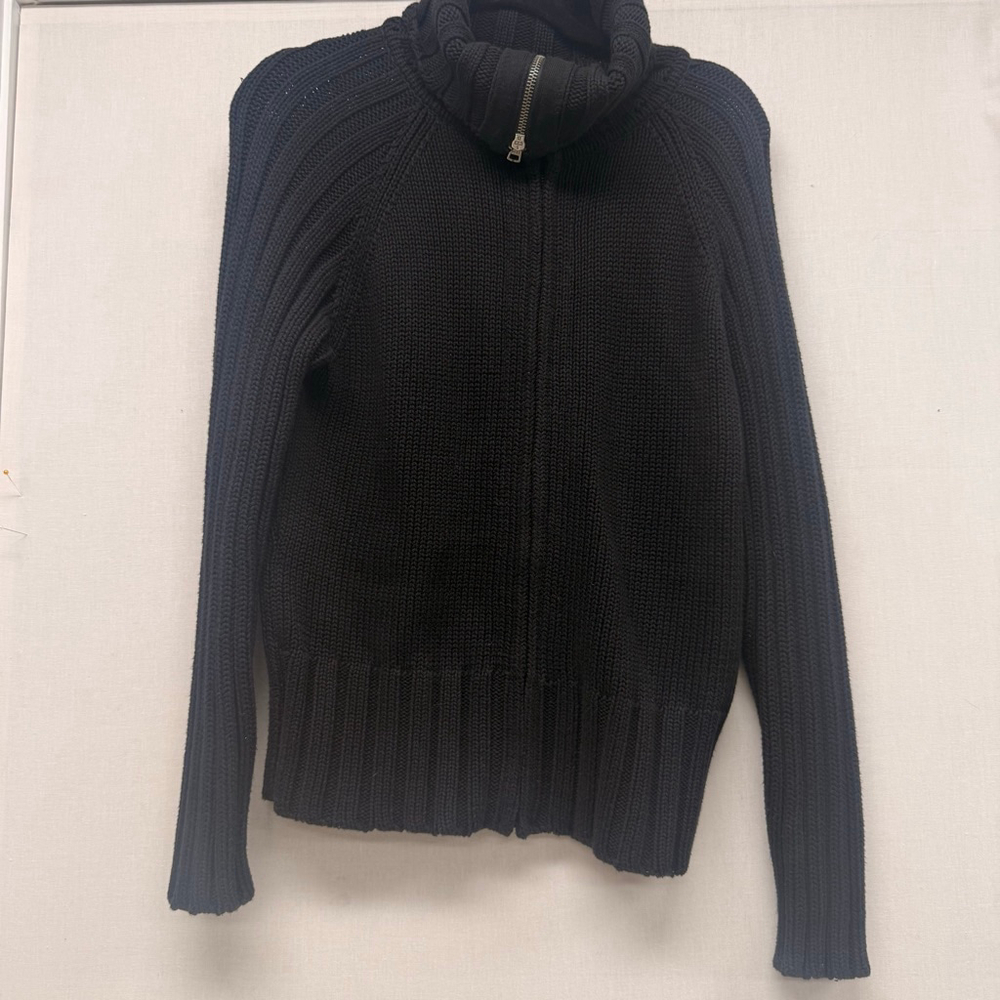 Women's DKNY Black Full Zip Up Chunky Sweater L